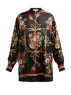 Matchesfashion.com Gucci - Floral And Tassel Print Silk Twill Blouse - Womens - Black Print