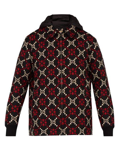 Matchesfashion.com Gucci - Gg Hooded Wool Jacket - Mens - Black Red