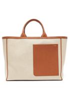 Matchesfashion.com Valextra - Shopping Large Canvas And Leather Tote Bag - Womens - Beige Multi