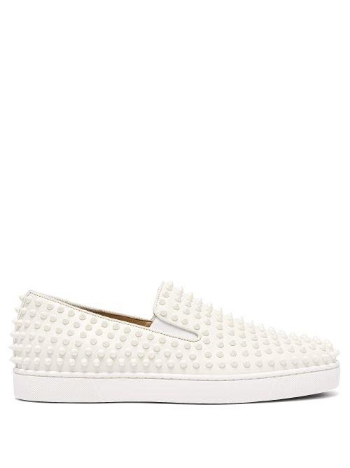 Matchesfashion.com Christian Louboutin - Roller Boat Spike Embellished Slip On Trainers - Mens - White