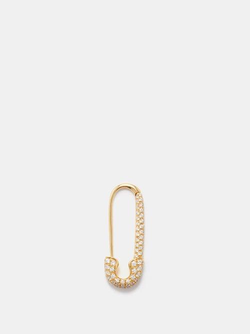 Anita Ko - Safety Pin Diamond & 18kt Gold Single Earring - Womens - Gold Multi