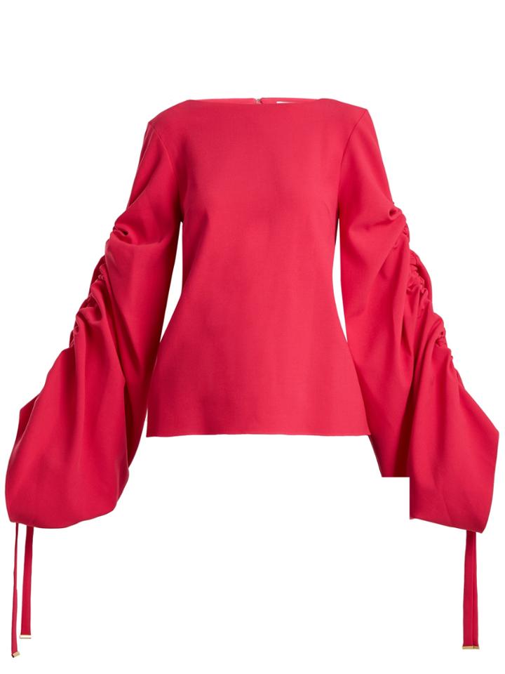 Osman Cyllene Gathered-sleeves Crepe Top