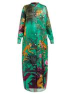 Matchesfashion.com F.r.s - For Restless Sleepers - Monkey Print Satin Jacquard Maxi Dress - Womens - Green Multi