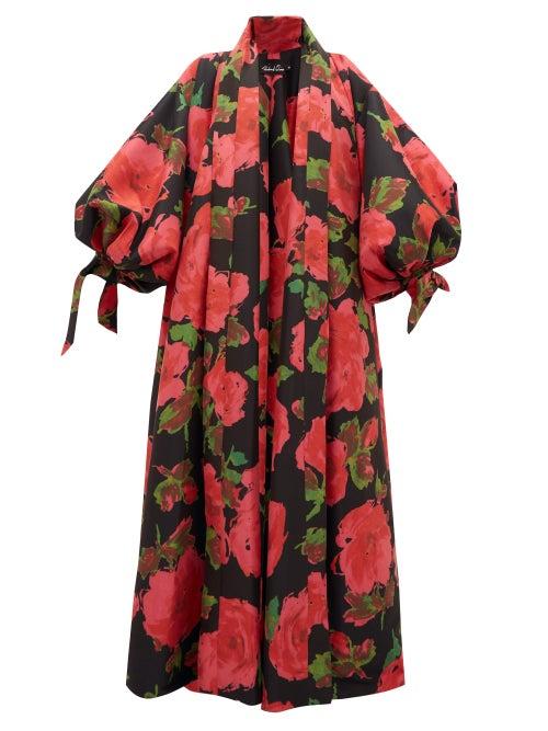 Matchesfashion.com Richard Quinn - Floral-print Balloon-sleeve Satin Coat - Womens - Red Print