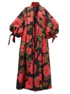 Matchesfashion.com Richard Quinn - Floral-print Balloon-sleeve Satin Coat - Womens - Red Print