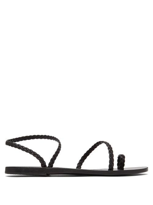 Ladies Shoes Ancient Greek Sandals - Eleftheria Braided Leather Sandals - Womens - Black