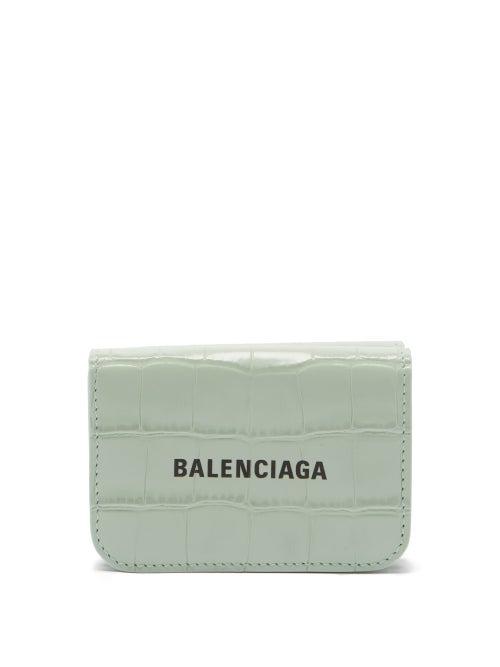 Balenciaga - Cash Logo-print Crocodile-embossed Leather Wallet - Womens - Light Green