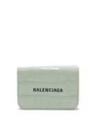 Balenciaga - Cash Logo-print Crocodile-embossed Leather Wallet - Womens - Light Green