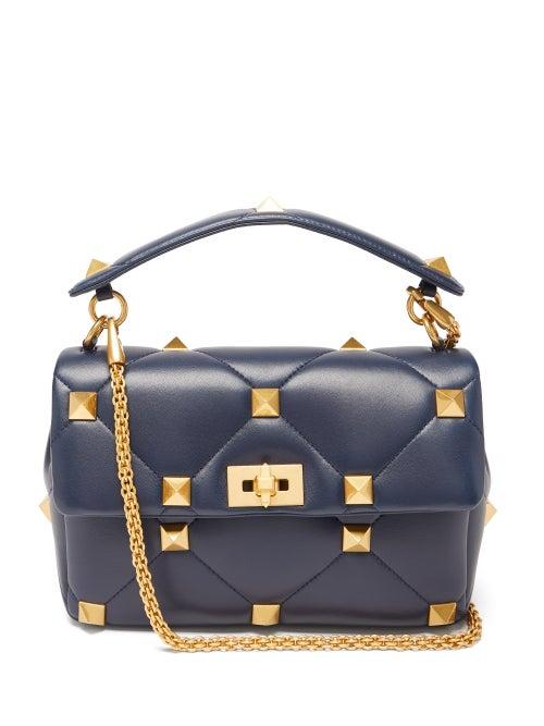 Valentino Garavani - Roman Stud Quilted-leather Shoulder Bag - Womens - Navy