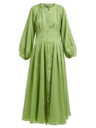 Matchesfashion.com Three Graces London - Valeraine Gathered Ramie Midi Dress - Womens - Green