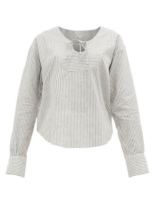 Matchesfashion.com Belize - Hazel Yoke Panel Striped Linen Blend Blouse - Womens - Grey White