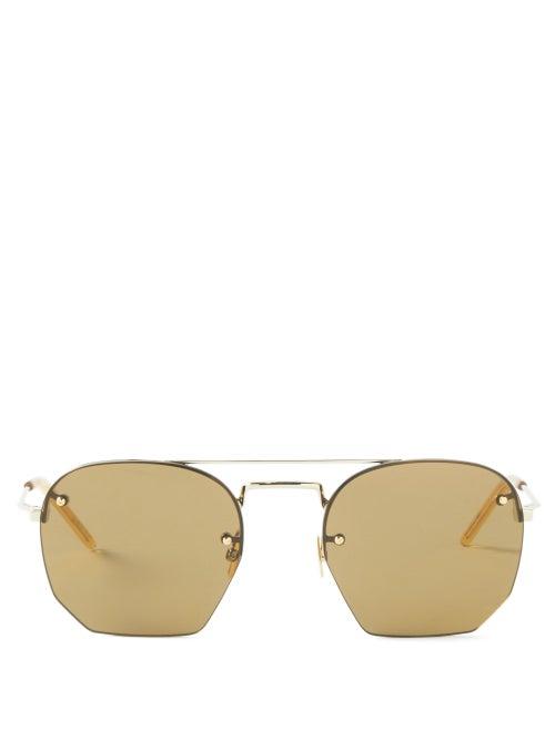 Saint Laurent Eyewear - Rimless Round Metal Sunglasses - Mens - Gold Multi