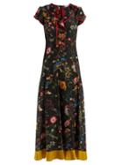 Matchesfashion.com Redvalentino - Floral Print Silk Dress - Womens - Black Multi
