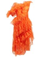 Matchesfashion.com Preen By Thornton Bregazzi - Cecilia Ruffled Floral Lace Dress - Womens - Orange