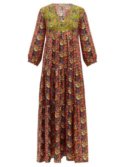 Matchesfashion.com Muzungu Sisters - Frangipani Poppy Print Silk Faille Maxi Dress - Womens - Black Multi