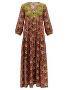 Matchesfashion.com Muzungu Sisters - Frangipani Poppy Print Silk Faille Maxi Dress - Womens - Black Multi