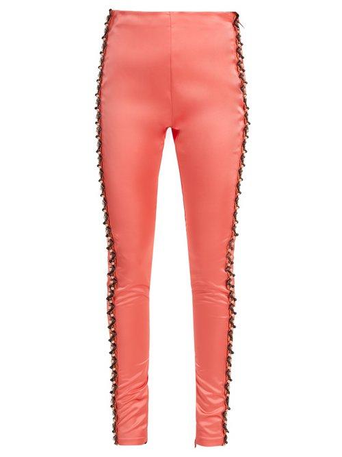 Matchesfashion.com Koch - Bead Embellished Side Stripe Satin Trousers - Womens - Coral