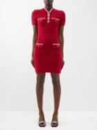 Self-portrait - Crystal-button Mlange Wool-blend Mini Dress - Womens - Red