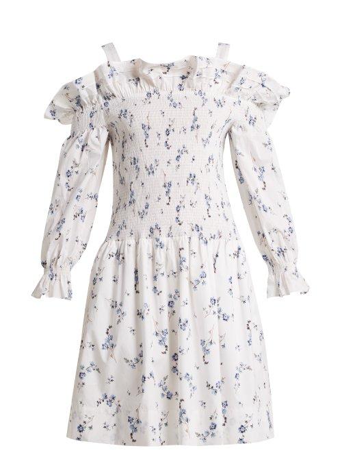 Matchesfashion.com Rebecca Taylor - Francine Off The Shoulder Floral Print Dress - Womens - White Print