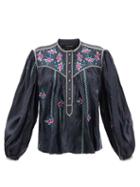 Isabel Marant - Caitlyn Floral-embroidered Silk Blouse - Womens - Black Multi