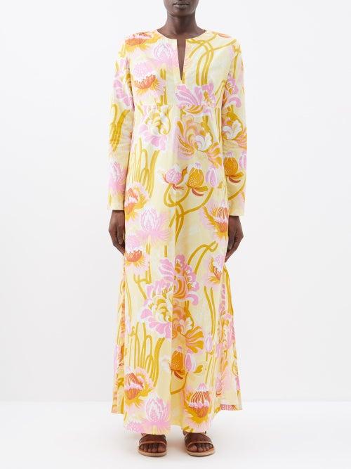 Emporio Sirenuse - Cappa Poppy Cotton-poplin Maxi Dress - Womens - Yellow Print