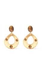 Sylvia Toledano - Tiger's Eye Cabochon Clip Earrings - Womens - Brown Gold