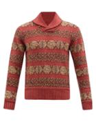 Rrl - Shawl-neck Stripe-jacquard Linen-blend Sweater - Mens - Red Multi
