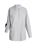 Matchesfashion.com Prada - Bow Embellished Striped Cotton Shirt - Womens - Blue Stripe