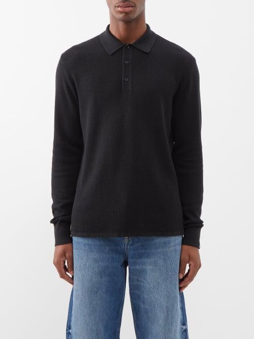 Rag & Bone - Harvey Cotton-blend Long-sleeved Polo Shirt - Mens - Black
