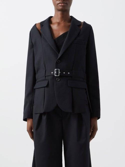 Noir Kei Ninomiya - Cutout Belted Wool Jacket - Womens - Black
