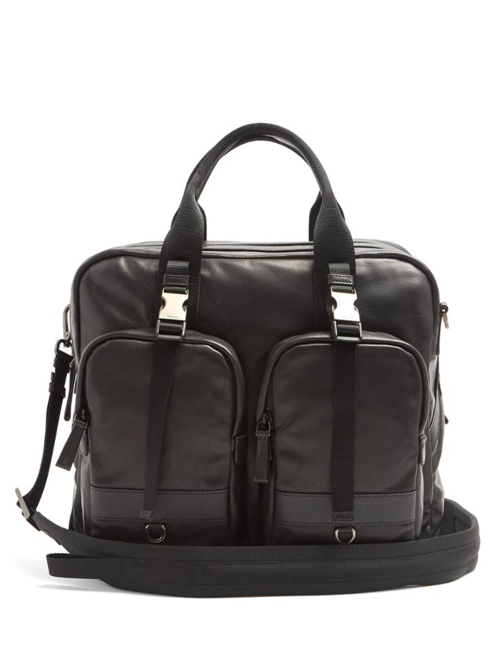 Prada Front-pocket Medium Leather Holdall