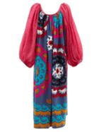 Rianna + Nina - Suzani-embroidered Cotton & Cloqu Midi Dress - Womens - Multi