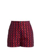 Matchesfashion.com Valentino - Optical Brocade High Waisted Shorts - Womens - Navy Multi