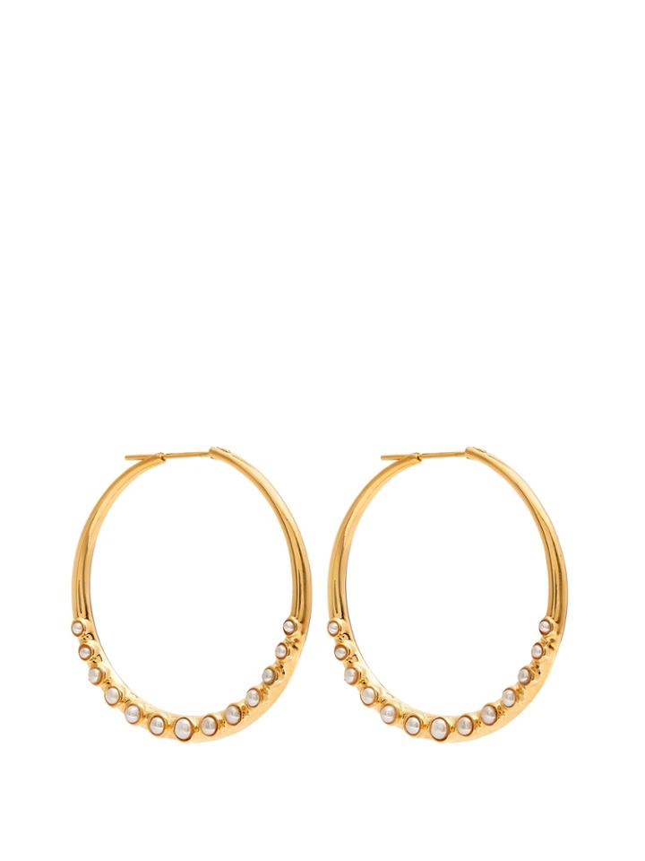 Theodora Warre Faux-pearl Embellished Silver Hoop Earrings