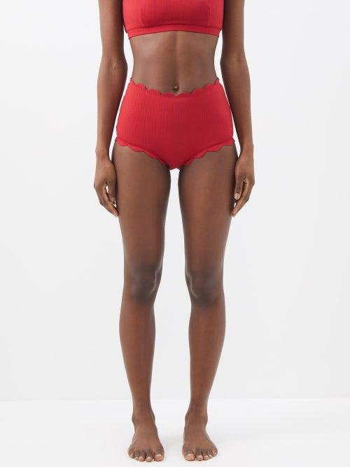 Marysia - Santa Monica Scallop-edge Bikini Briefs - Womens - Dark Red