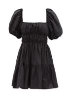 Matteau - Gathered Cotton-poplin Mini Dress - Womens - Black