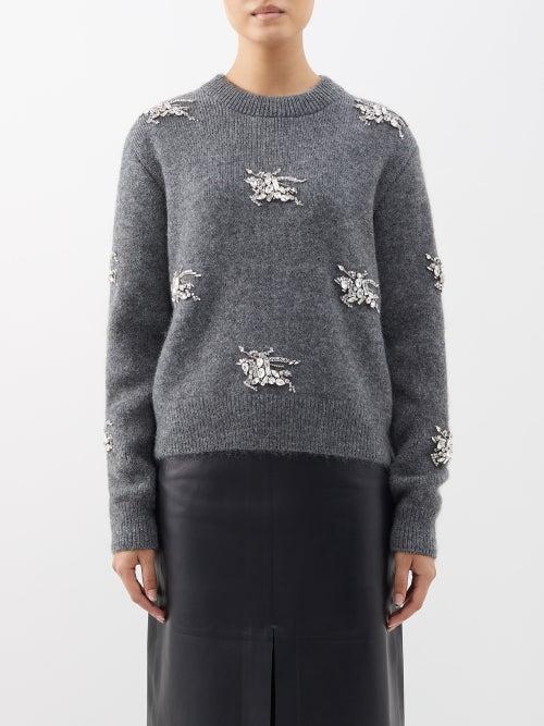 Burberry - Crystal-knight Wool-blend Sweater - Womens - Grey