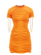 Stella Mccartney - Ruched Drawstring Jersey Dress - Womens - Orange