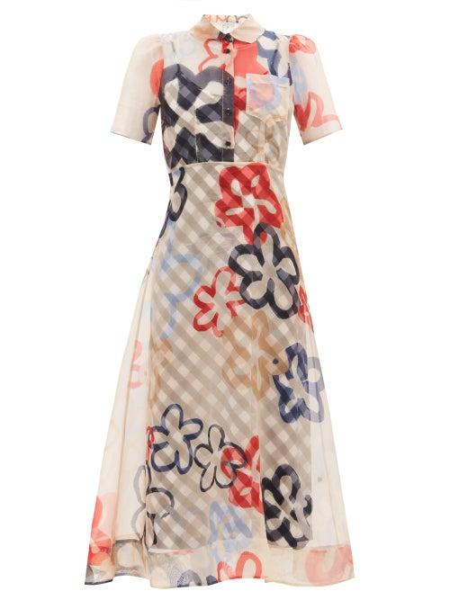 Lee Mathews - Dixie Scribble-print Silk-organza Midi Dress - Womens - Beige Multi