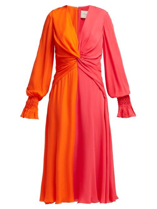 Matchesfashion.com Carolina Herrera - Bi Colour Knotted Silk Dress - Womens - Pink Multi
