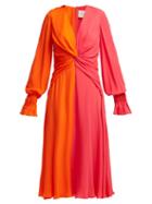 Matchesfashion.com Carolina Herrera - Bi Colour Knotted Silk Dress - Womens - Pink Multi