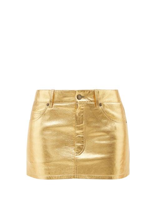 Saint Laurent - Low-rise Metallic-leather Mini Skirt - Womens - Gold