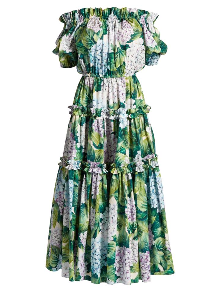 Dolce & Gabbana Ortensia-print Off-the-shoulder Tiered Dress