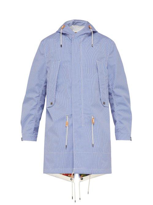 Matchesfashion.com Junya Watanabe - Checked Water Repellent Cotton Hooded Raincoat - Mens - Blue Multi