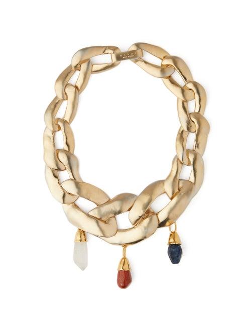 Matchesfashion.com Marni - Stone Embellished Chain Necklace - Womens - Gold