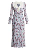 Alessandra Rich Rose-print Frill-trimmed Silk Dress