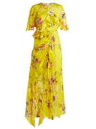 Matchesfashion.com Preen By Thornton Bregazzi - Nickesha Floral Print Satin Devor Dress - Womens - Yellow Multi