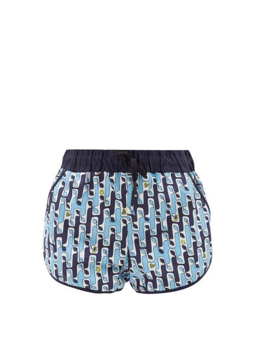 Moncler - Printed Cotton-blend Shorts - Womens - Blue Print
