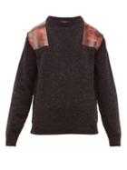 Matchesfashion.com Raf Simons - Printed Shoulder Appliqu Wool Sweater - Mens - Dark Grey