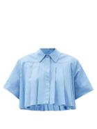 Matchesfashion.com Aje - Savory Cropped Pleated Cotton-poplin Shirt - Womens - Blue